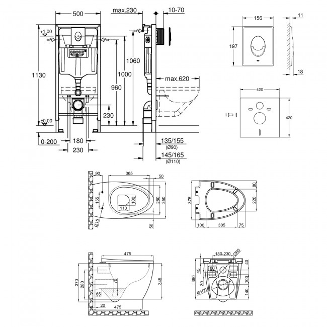 Набор инсталляция 4 в 1 Grohe Rapid SL 38722001 + унитаз с сиденьем Qtap Leo QT11331002ERW