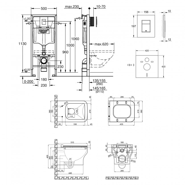 Набір інсталяція 4 в 1 Grohe Rapid SL 38772001 + унітаз з сидінням Qtap Cardinal QT0433C660HW