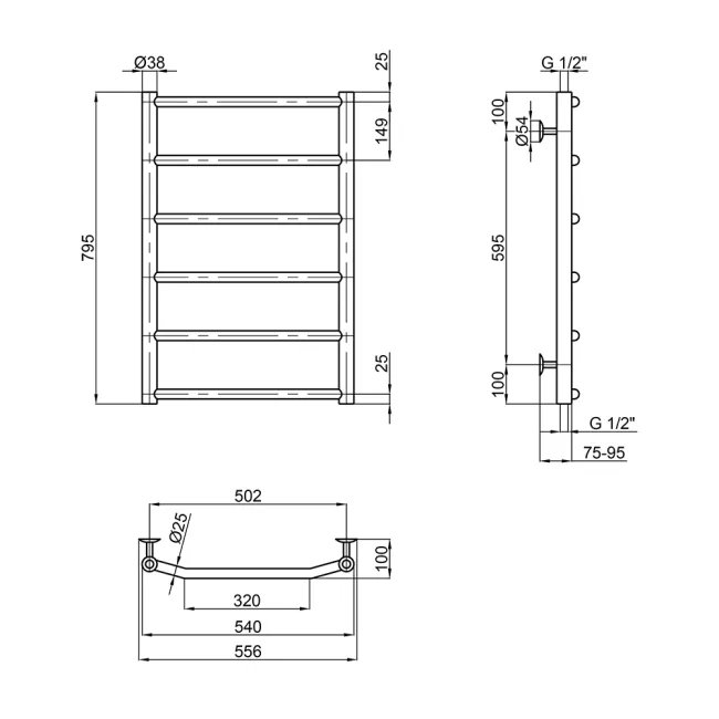 Сушарка для рушників водяна Lidz Trapezium (CRM) D38/25 500x800 P6 2 Сушарка для рушників водяна Lidz Trapezium (CRM) D38/25 500x800 P6 2