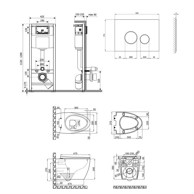 Набір Qtap інсталяція 4 в 1 з панеллю змиву Nest (QT0133M425 + QT0111V1164GW) + унітаз з сидінням Leo QT11331002ERW 2