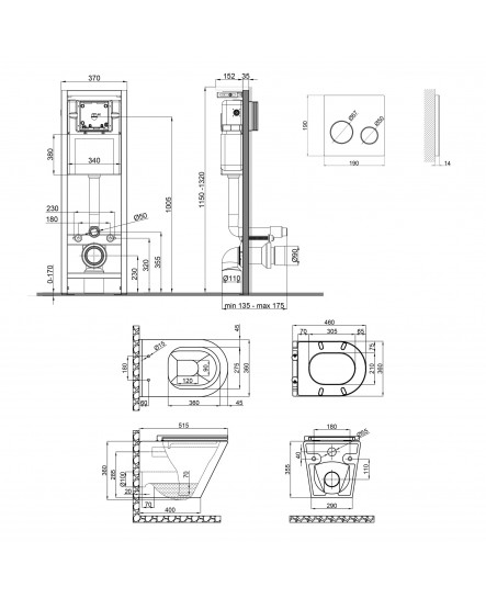 Набор Qtap инсталляция 4 в 1 с панелью смыва Nest (QT0233M370 + QT0211P01V1176W) + унитаз с сиденьем Scorpio QT1433053ERW