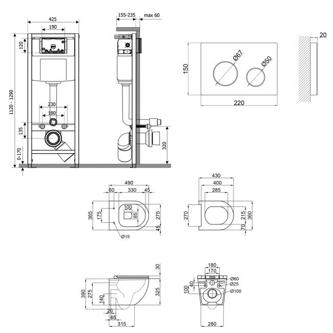 Набір Qtap інсталяція 4 в 1 з панеллю змиву Nest (QT0133M425 + QT0111M11V1114W) + унітаз з сидінням Robin QT1333046ENRW 2