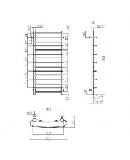 Сушарка для рушників водяна Lidz Standard (CRM) РЛС D32/20х1/2" 500x1000 P6