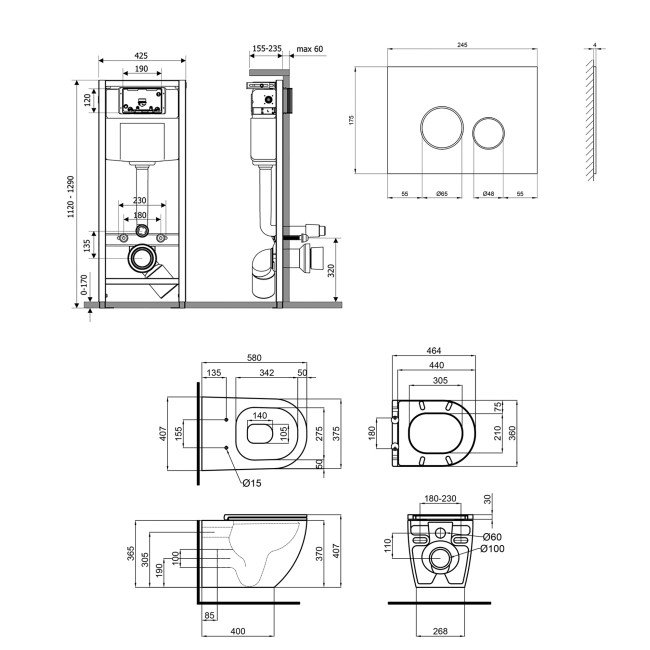 Набір Qtap інсталяція 4 в 1 з панеллю змиву Nest (QT0133M425 + QT0111V1107GB) + унітаз з сидінням Robin QT13332141ERMB 2