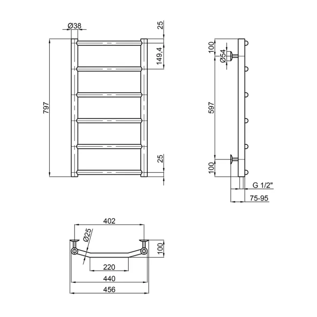 Сушарка для рушників водяна Lidz Trapezium (CRM) D38/25 400x800 P6 2 Сушарка для рушників водяна Lidz Trapezium (CRM) D38/25 400x800 P6 2