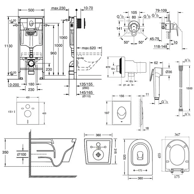 Комплект инсталляция Grohe Rapid SL 38721001 + унитаз с сиденьем Qtap Jay QT07335176W + набор для гигиенического душа со смесителем Grohe BauLoop 111042 2 Комплект инсталляция Grohe Rapid SL 38721001 + унитаз с сиденьем Qtap Jay QT07335176W + набор для гигиенического душа со смесителем Grohe BauLoop 111042 2