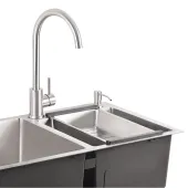 Набір 4 в 1 Qtap кухонна мийка з двома чашами S7843 2.7/1.0 мм Satin + змішувач + сушарка + дозатор для миючого засобу