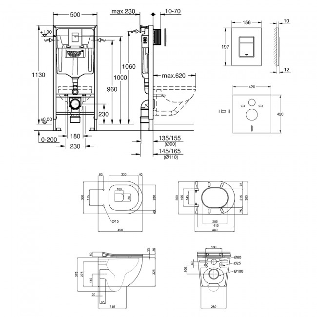 Набор инсталляция 4 в 1 Grohe Rapid SL 38772001 + унитаз с сиденьем Qtap Robin QT1333046ENRMB