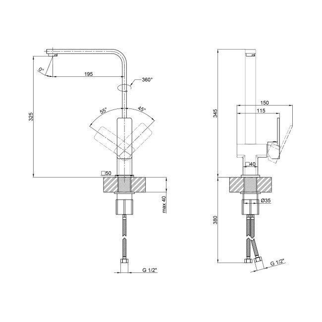 Смеситель для кухни Lidz (CRM) 21 45 016F-13 2