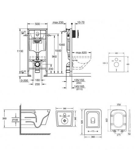 Набор инсталляция 4 в 1 Grohe Rapid SL 38722001 + унитаз с сиденьем Qtap Crow QT05335170W