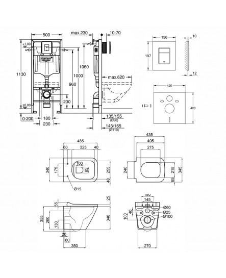 Набір інсталяція 5 в 1 Grohe Rapid SL 38827000 + унітаз з сидінням Qtap Tern QT1733052ERW