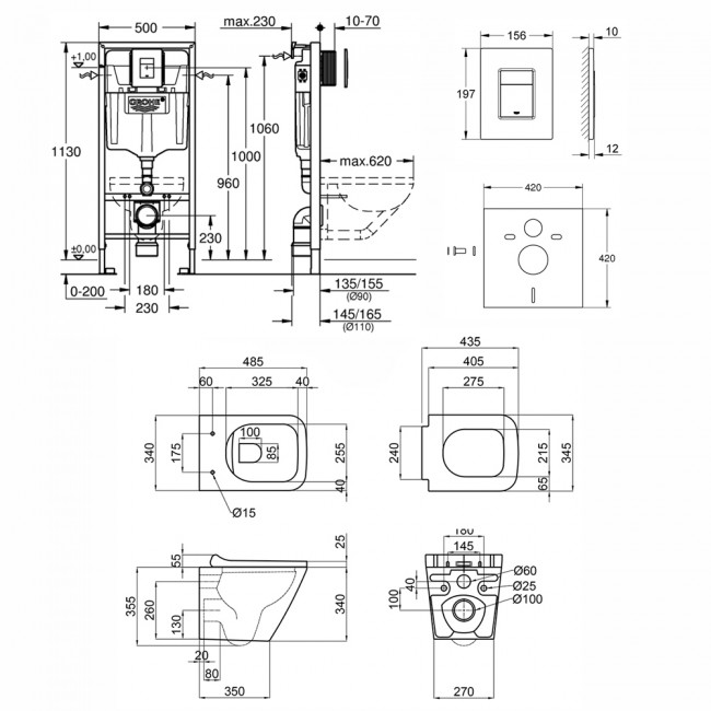 Набор инсталляция 5 в 1 Grohe Rapid SL 38827000 + унитаз с сиденьем Qtap Tern QT1733052ERW