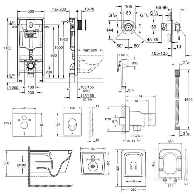 Комплект инсталляция Grohe Rapid SL 38722001 + унитаз с сиденьем Qtap Crow QT05335170W + набор для гигиенического душа со смесителем Grohe BauClassic 111048 2 Комплект инсталляция Grohe Rapid SL 38722001 + унитаз с сиденьем Qtap Crow QT05335170W + набор для гигиенического душа со смесителем Grohe BauClassic 111048 2