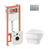 Набор Qtap инсталляция 4 в 1 с панелью смыва Nest (QT0133M425 + QT0111M08382SAT) + унитаз с сиденьем Aries QT0333063ERW