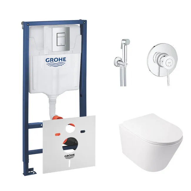 Комплект инсталляция Grohe Rapid SL 38772001 + унитаз с сиденьем Qtap Swan QT16335178W + набор для гигиенического душа со смесителем Grohe BauClassic 2904800S Комплект инсталляция Grohe Rapid SL 38772001 + унитаз с сиденьем Qtap Swan QT16335178W + набор для гигиенического душа со смесителем Grohe BauClassic 2904800S