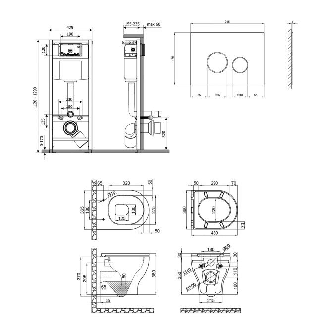 Набір Qtap інсталяція 4 в 1 з панеллю змиву Nest (QT0133M425 + QT0111V1164GW) + унітаз з сидінням Aries QT0333063ERW 2