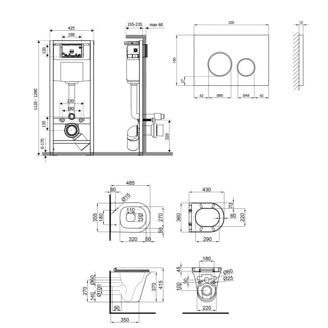 Набір Qtap інсталяція 4 в 1 з панеллю змиву Nest (QT0133M425 + QT0111M11V1146MB) + унітаз з сидінням Virgo QT1833051ERMB 2