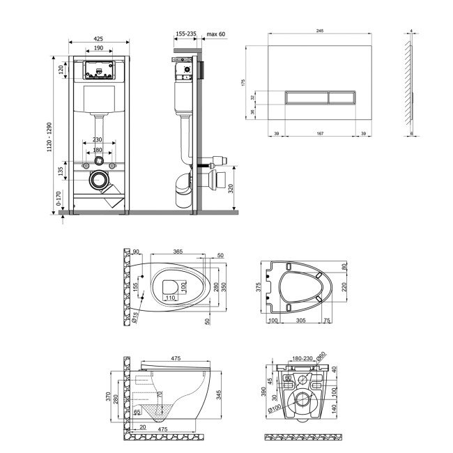 Набір Qtap інсталяція 4 в 1 з панеллю змиву Nest (QT0133M425 + QT0111V1105GW) + унітаз з сидінням Leo QT11331002ERW 2