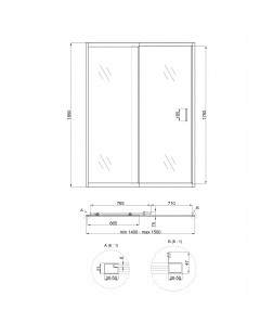 Душові двері в нішу Qtap Taurus CRM2014-15.C6 140-150x185 см, скло Clear 6 мм, покриття CalcLess