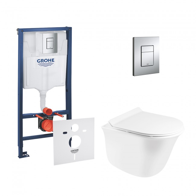 Набор инсталляция 4 в 1 Grohe Rapid SL 38772001 + унитаз с сиденьем Qtap Virgo QT1833051ERW