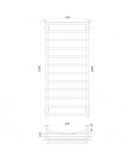 Полотенцесушитель UNIO Zp W 1200-500-12 Зета с полкой вода