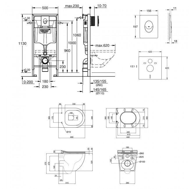 Набор инсталляция 4 в 1 Grohe Rapid SL 38722001 + унитаз с сиденьем Qtap Robin QT1333046ENRMB