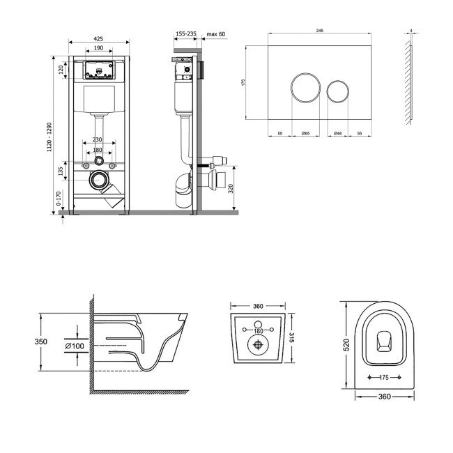 Набір Qtap інсталяція 4 в 1 з панеллю змиву Nest (QT0133M425 + QT0111V1164GW) + унітаз з сидінням Jay QT07335176W 2