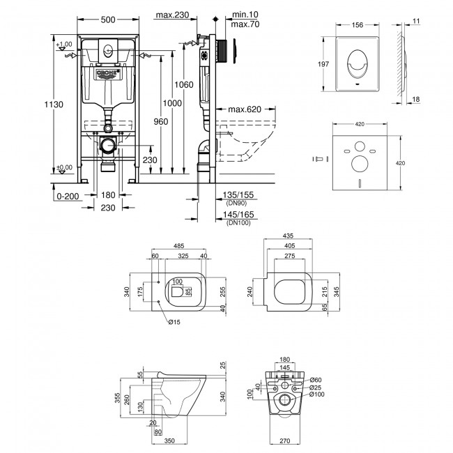 Набор инсталляция 4 в 1 Grohe Rapid SL 38721001 + унитаз с сиденьем Qtap Tern QT1733052ER