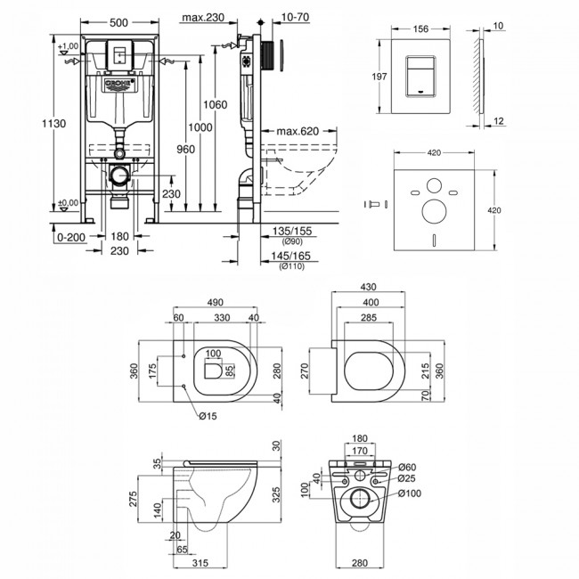 Набор инсталляция 5 в 1 Grohe Rapid SL 38827000 + унитаз с сиденьем Qtap Robin QT1333046ENRW