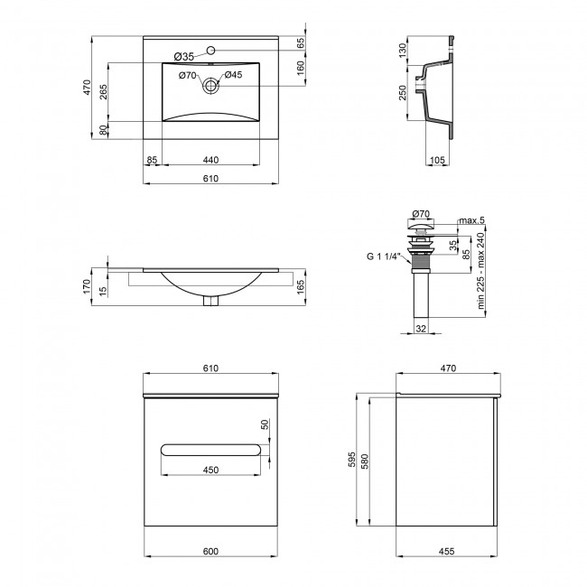 Комплект Qtap Virgo 600х580х437 White/Whitish oak тумба подвесная + раковина врезная  QT1872TPА6013060CW