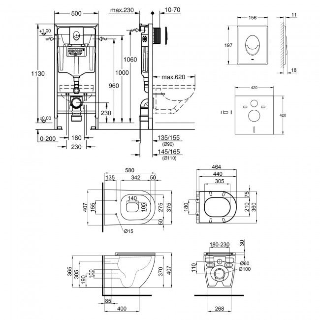 Набор инсталляция 4 в 1 Grohe Rapid SL 38722001 + унитаз с сиденьем Qtap Robin QT13332141ERW