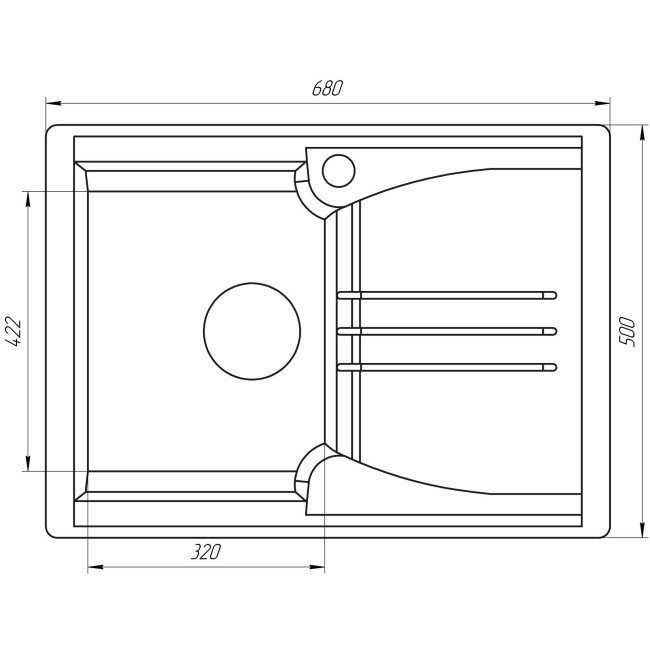 Гранітна мийка Globus Lux BALATON перлина 680х500мм