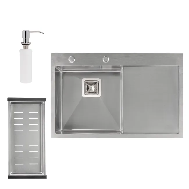 Набор 3 в 1 Qtap кухонная мойка DK7850L 3.0/1.2 мм Satin + сушилка + дозатор для моющего средства Набор 3 в 1 Qtap кухонная мойка DK7850L 3.0/1.2 мм Satin + сушилка + дозатор для моющего средства