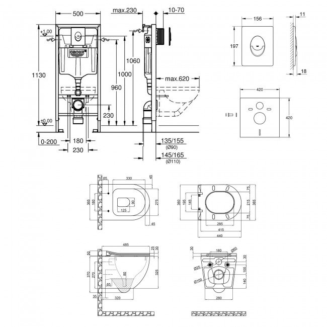 Набор инсталляция 4 в 1 Grohe Rapid SL 38722001 + унитаз с сиденьем Qtap Robin QT1333046ERMB