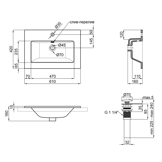 Раковина Qtap Stork 610х420х170 White с донным клапаном QT1511L738W 2 Раковина Qtap Stork 610х420х170 White с донным клапаном QT1511L738W 2