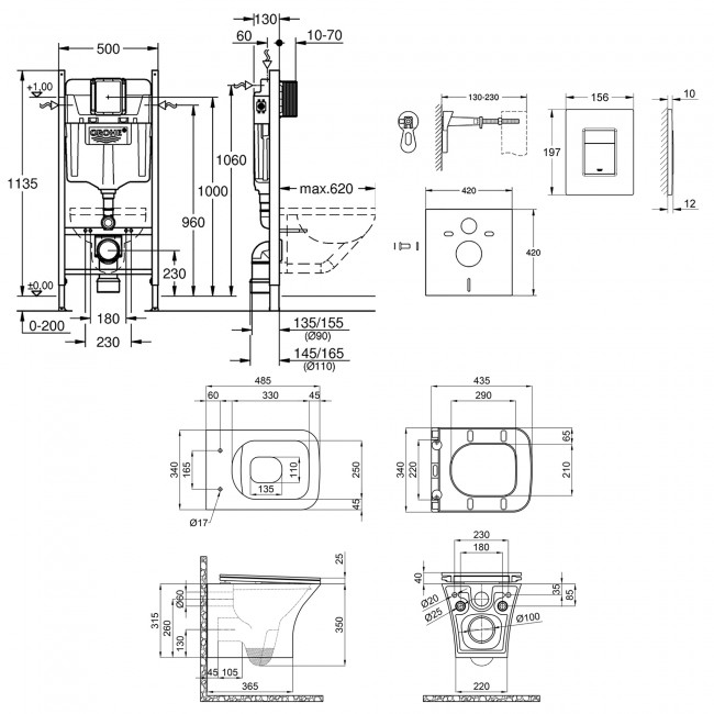 Набор инсталляция 4 в 1 Grohe Rapid SL 3884000G + унитаз с сиденьем Qtap Presto QT24332615EW