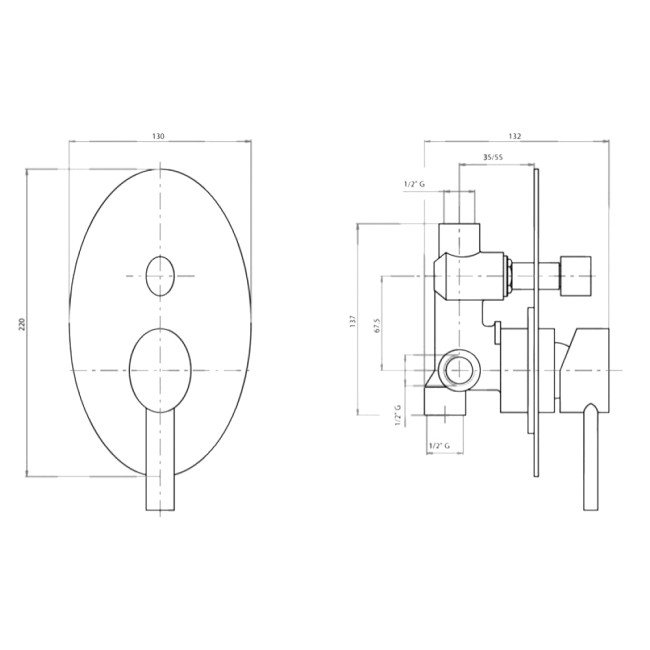 Змішувач прихованого монтажу для душу Bianchi Over INDOVR2010CRM для двох споживачів 2