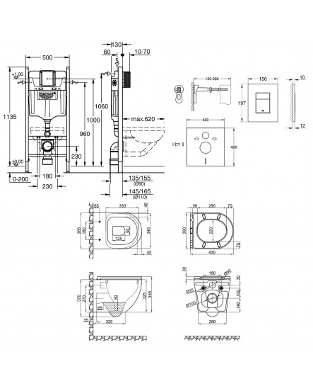 Набор инсталляция 4 в 1 Grohe Rapid SL 3884000G + унитаз с сиденьем Qtap Robin QT1333046ERW