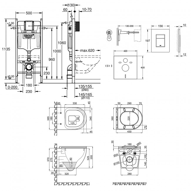 Набор инсталляция 4 в 1 Grohe Rapid SL 3884000G + унитаз с сиденьем Qtap Robin QT1333046ERW