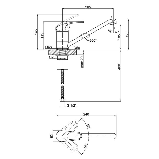 Смеситель для кухни Lidz (CRM) Cosmos 80 003 00 250 мм 2