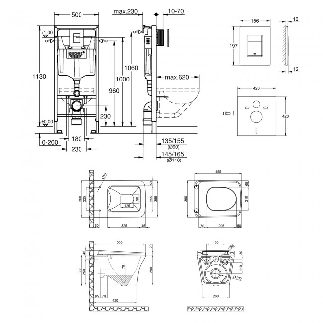 Набор инсталляция 4 в 1 Grohe Rapid SL 38772001 + унитаз с сиденьем Qtap Gemini QT25332614EW