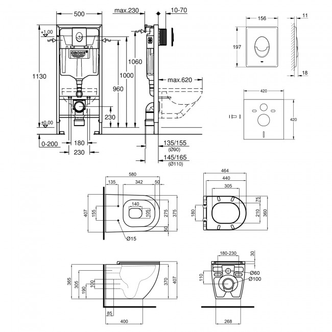 Набор инсталляция 4 в 1 Grohe Rapid SL 38722001 + унитаз с сиденьем Qtap Robin QT13332141ERMB