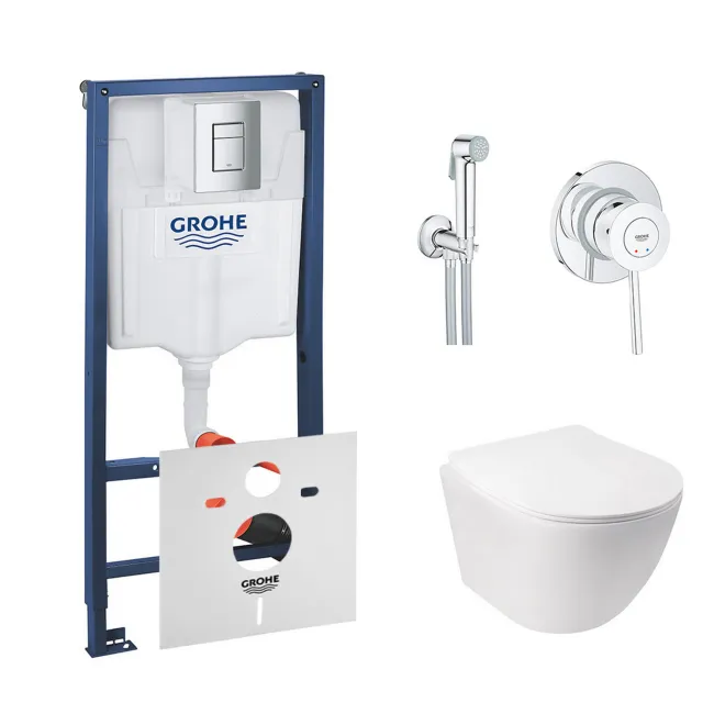 Комплект инсталляция Grohe Rapid SL 38772001 + унитаз с сиденьем Qtap Jay QT07335176W + набор для гигиенического душа со смесителем Grohe BauClassic 2904800S Комплект инсталляция Grohe Rapid SL 38772001 + унитаз с сиденьем Qtap Jay QT07335176W + набор для гигиенического душа со смесителем Grohe BauClassic 2904800S