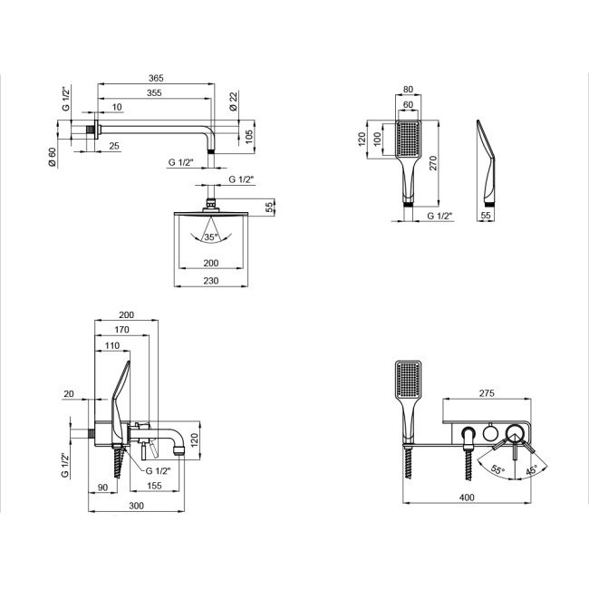 Душевая система Qtap WHI 1111 2