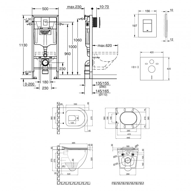 Набор инсталляция 4 в 1 Grohe Rapid SL 38772001 + унитаз с сиденьем Qtap Robin QT1333046ERMB