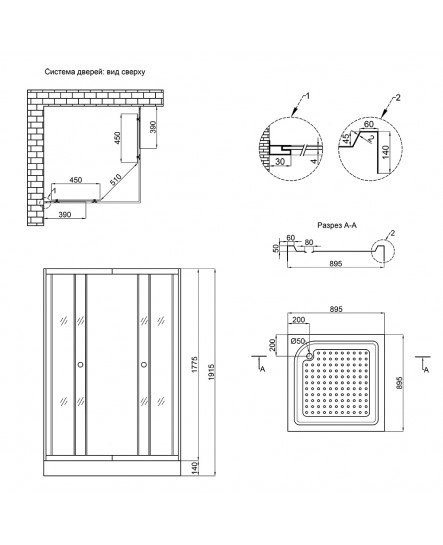 Душова кабіна Lidz Wiezak SC90x90.SAT.LOW.L, скло Linie 4 мм