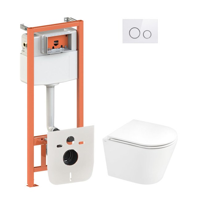 Набір Qtap інсталяція 4 в 1 з панеллю змиву Nest (QT0133M425 + QT0111M11V1114W) + унітаз з сидінням Scorpio QT1433053ERW