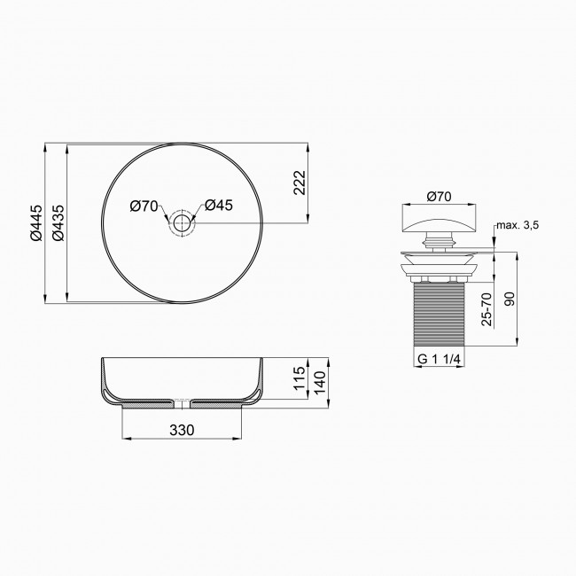 Раковина-чаша Qtap Kalao 440х440х140 White с донным клапаном QT0811K462W