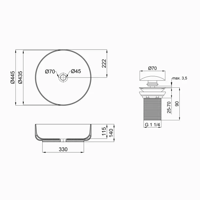 Раковина-чаша Qtap Kalao 440х440х140 White с донным клапаном QT0811K462W 2 Раковина-чаша Qtap Kalao 440х440х140 White с донным клапаном QT0811K462W 2