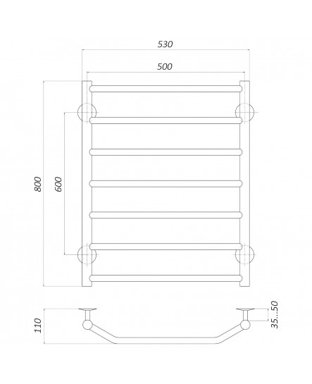 Рушникосушарка UNIO LT W 800-500-7 Драбинка Трапеція вода